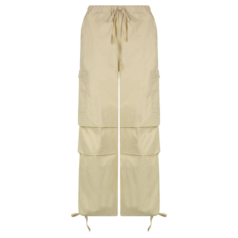 Sleek Casual Asymmetrical Pocket Drawstring Closure Woven Pants