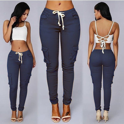 Women's Multi-Pocket Drawstring Casual Pants