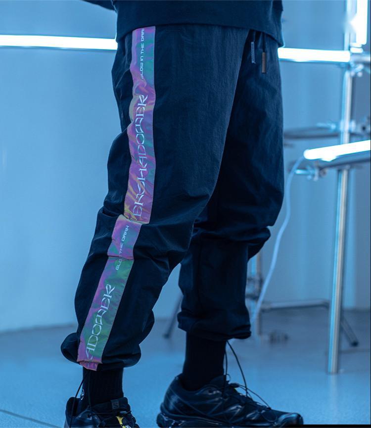 Laser Reflective Striped Drawstring Pants Men's Trendy Brand Drawstring Loose Casual Pants