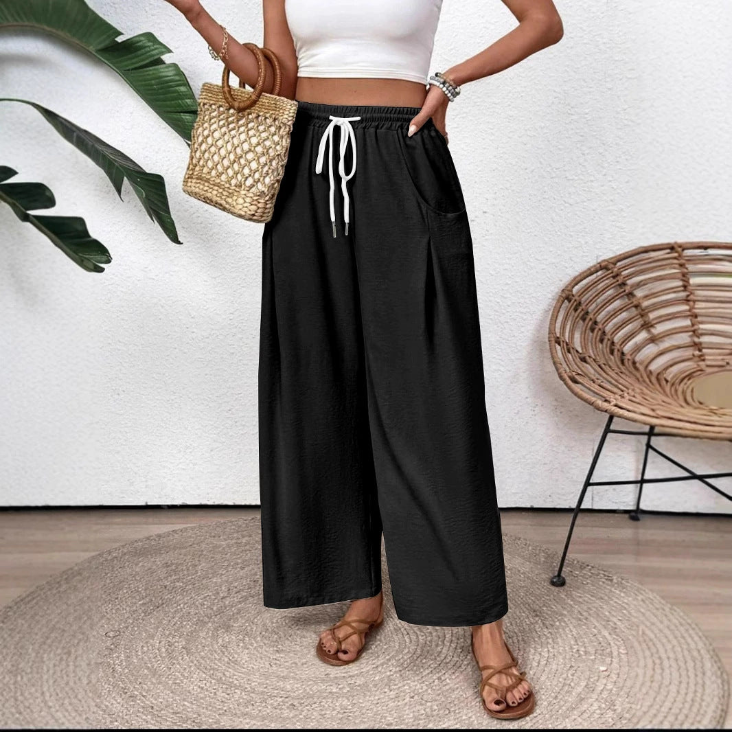 Drawstring Pocket Wide Leg Women's Casual Pants Women's Pants