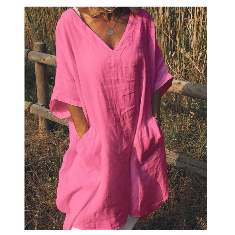 Oversized V-neck midi dress