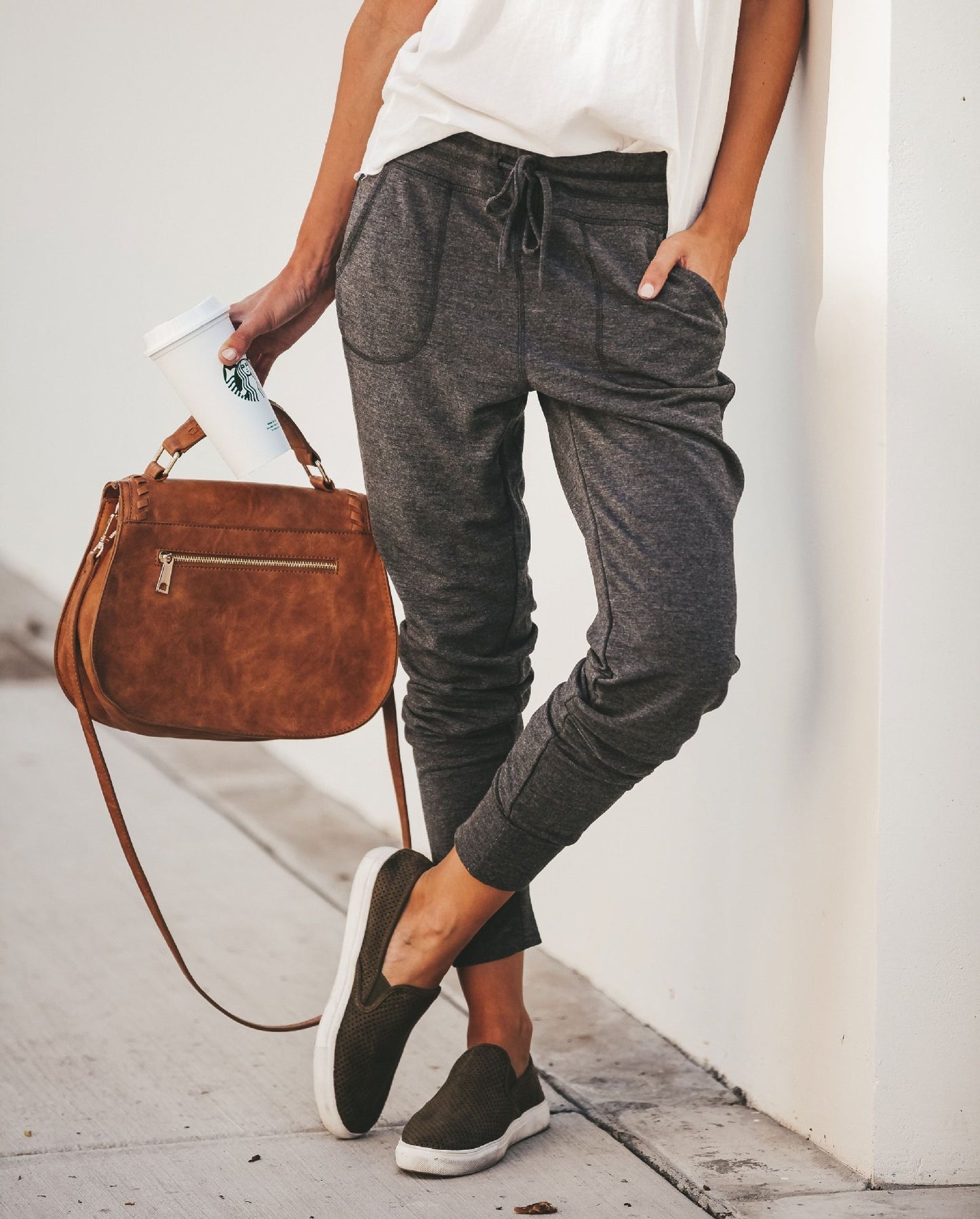 Drawstring casual pencil pants