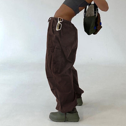 Sleek Casual Asymmetrical Pocket Drawstring Closure Woven Pants