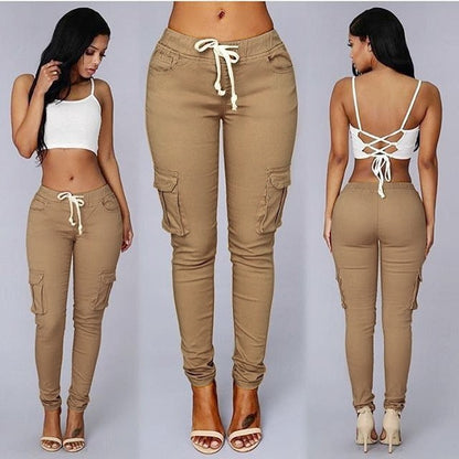 Women's Multi-Pocket Drawstring Casual Pants