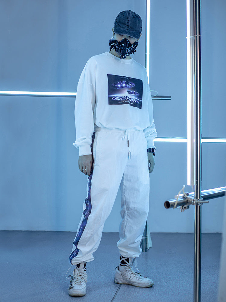 Laser Reflective Striped Drawstring Pants Men's Trendy Brand Drawstring Loose Casual Pants