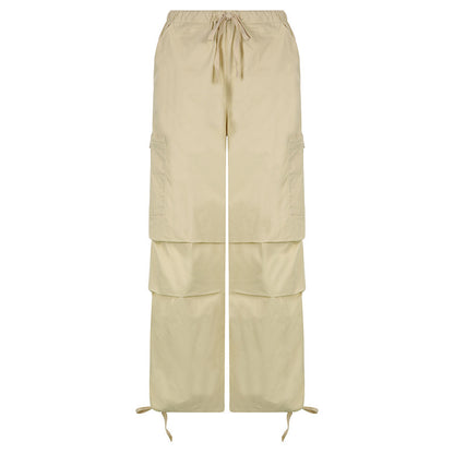 Sleek Casual Asymmetrical Pocket Drawstring Closure Woven Pants