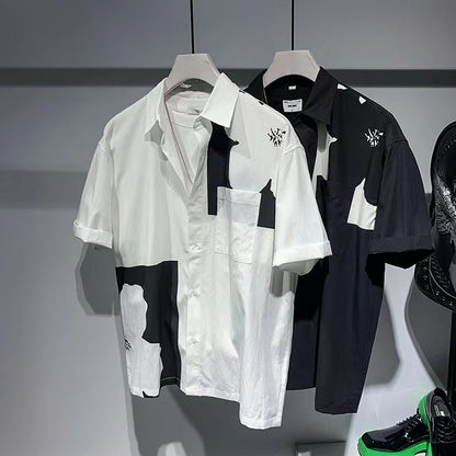 Design Contrast Short-sleeved Shirt For Men