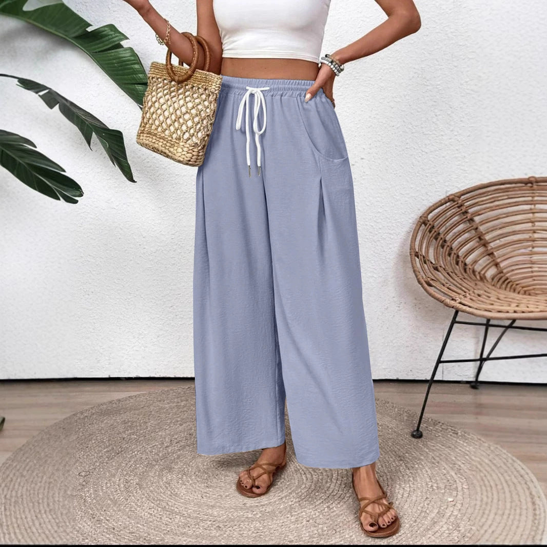 Drawstring Pocket Wide Leg Women's Casual Pants Women's Pants