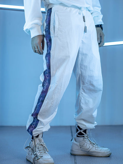 Laser Reflective Striped Drawstring Pants Men's Trendy Brand Drawstring Loose Casual Pants