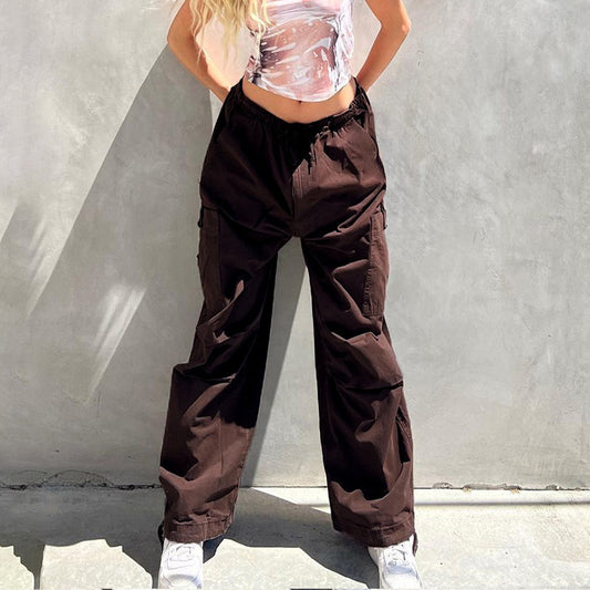 Sleek Casual Asymmetrical Pocket Drawstring Closure Woven Pants