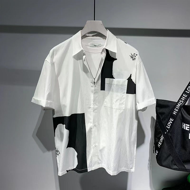 Design Contrast Short-sleeved Shirt For Men
